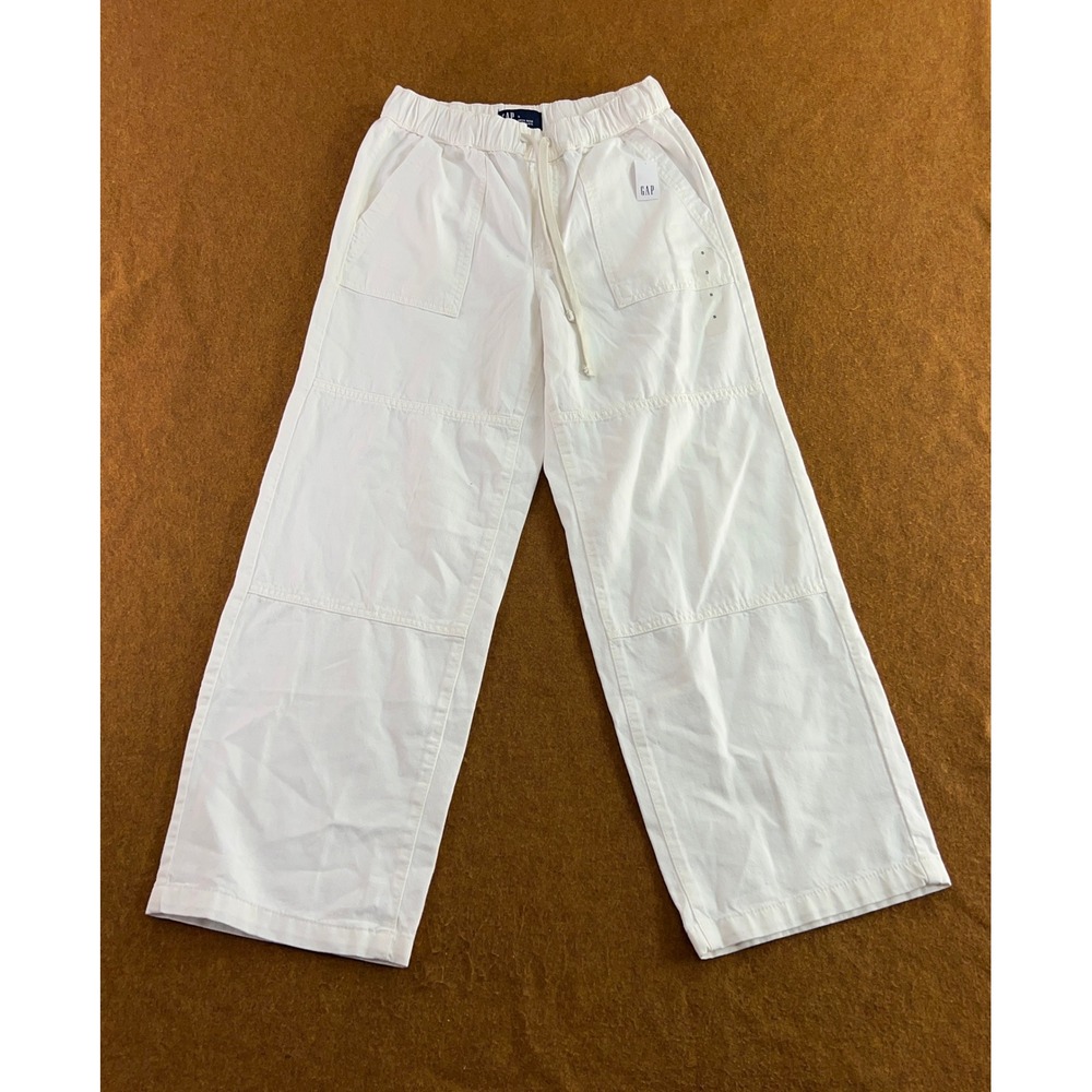 Gap Women Small White High Rise Wide Leg Drawstring Cotton Denim Pants NWT